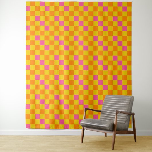Oranges Gelbes Rosa Kariertes Musterdesign  Wandteppich (Beispiel)