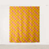 Oranges Gelbes Rosa Kariertes Musterdesign  Wandteppich (Vorderseite)