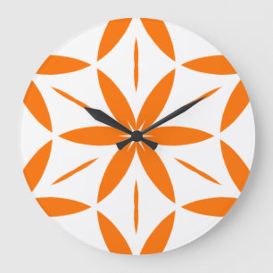 Oranges geometrisches florales Mid-Century Modern  Große Wanduhr