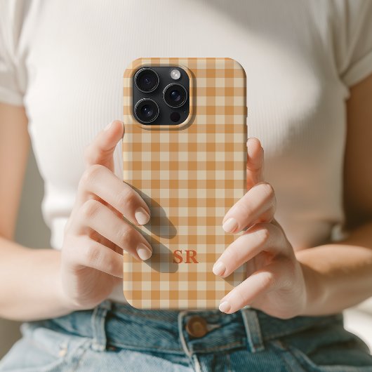 Oranges Gingham-Monogramm zukünftige Mrs-Ehefrau-I iPhone Hülle