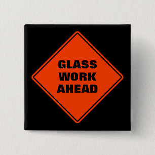Oranges Glas Arbeits Schild voraus klassisches Str Button