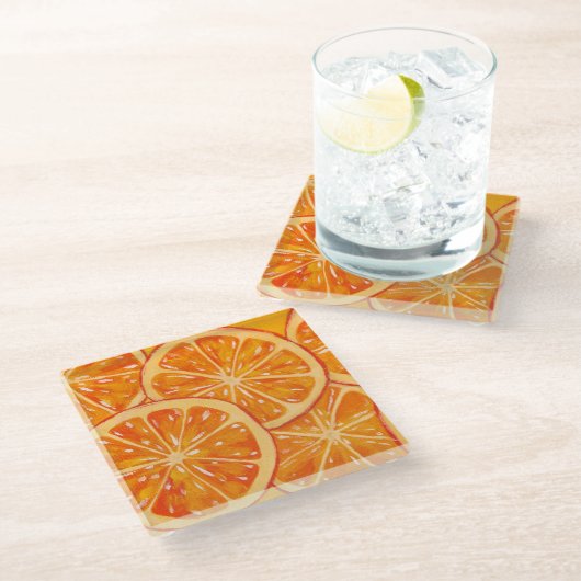 Oranges Glass Coaster Glasuntersetzer (Schrägansicht)