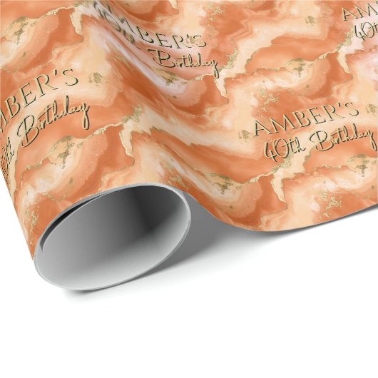 Oranges Gold Abstract Marble Design Geschenkpapier (Rolleneckpunkt)