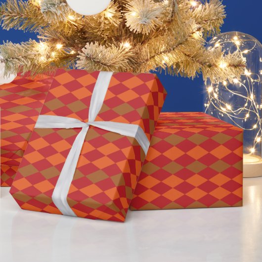 Oranges Grüne Karierte Diamantmuster Geschenkpapier (Feiertage)
