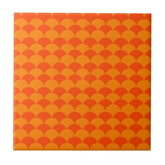Oranges Halbkreis-Japanisches Wellen-Geometrisches Fliese (Vorderseite)