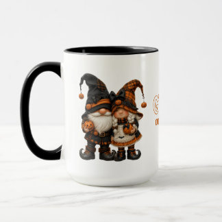 Oranges Halloween-Gnom-Paar-Karo-Gnome Tasse
