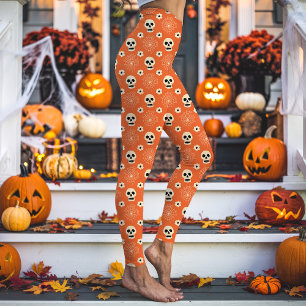Oranges Halloween-Totenköpfe und Blumenmuster Leggings
