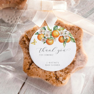 Oranges Helle Zitrusfarbene Florale Babyparty Dank Runder Aufkleber