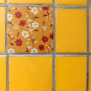 Oranges Herbst-Boho-Vintage-Blumenmuster Fliese