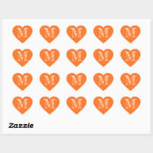 Oranges Herz Minimalistisches Monogramm Initiale Herz-Aufkleber (Blatt)