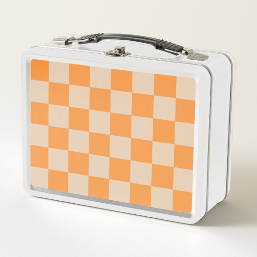 Oranges Karo-Gingham-Muster Metall Brotdose (Vorderseite)