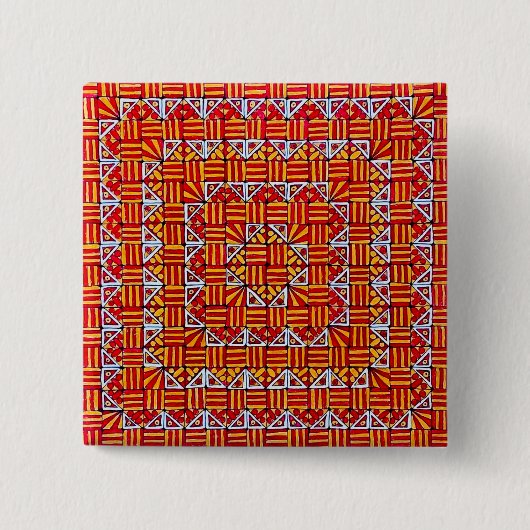 Oranges Karoquadrat-Musterdesign Button (Vorderseite)