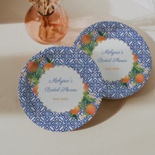 Oranges Klassisch Blau Weiße Positano Hochzeit Dus Pappteller