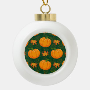 Oranges Kürbis Herbstlaub Muster Keramik Kugel-Ornament