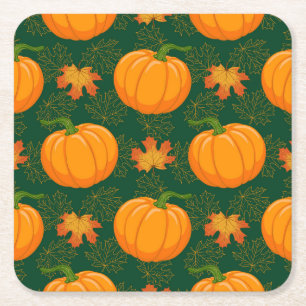 Oranges Kürbis Herbstlaub Muster Rechteckiger Pappuntersetzer