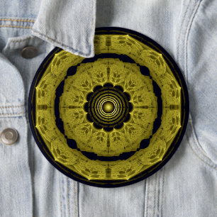 Oranges leuchtendes rundes Fraktal-Ornament Button