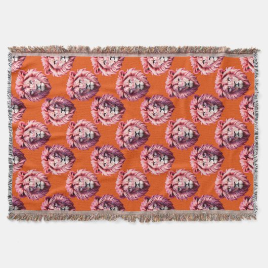 Oranges Löwenkopf-Tiermuster-Design Decke (Vorderseite)