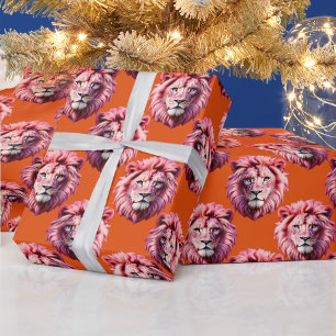 Oranges Löwenkopf-Tiermusterdesign Geschenkpapier