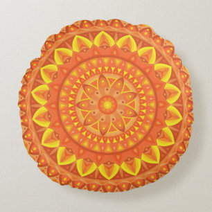 Oranges Mandala-Warm-Boho-Cozy-Vibrant-Muster Rundes Kissen