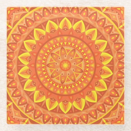 Oranges Mandala-Warm-Boho-Muster Lebendiges Design Glasuntersetzer (Vorderseite)