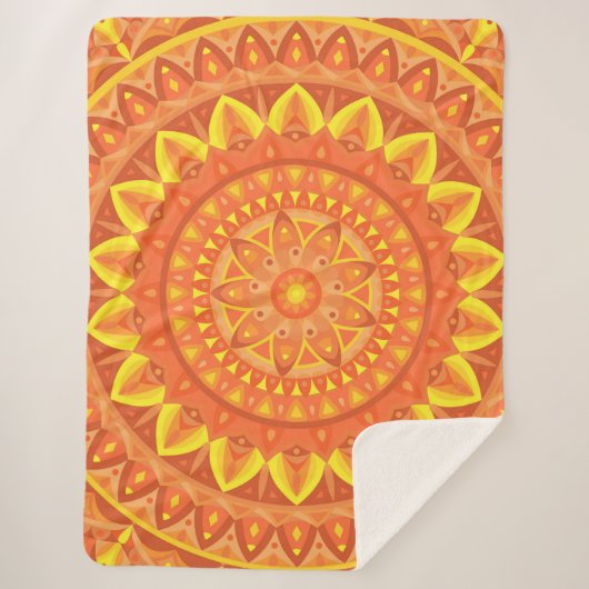 Oranges Mandala Warm Cozy Boho Lebendiges Muster Sherpadecke (Vorderseite)