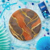 Oranges Marmormuster mit Gold Pappteller (Party)