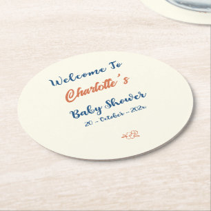 Oranges minimalist geschlechtsneutrale Babyparty Runder Pappuntersetzer