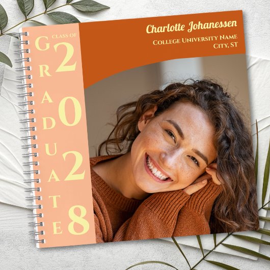 Oranges modernes Foto-Abschlussgästebuch Notizblock
