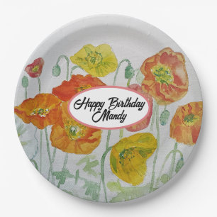 Oranges Mohn-Rosen-Blumenmuster-Papier-Party-Telle Pappteller