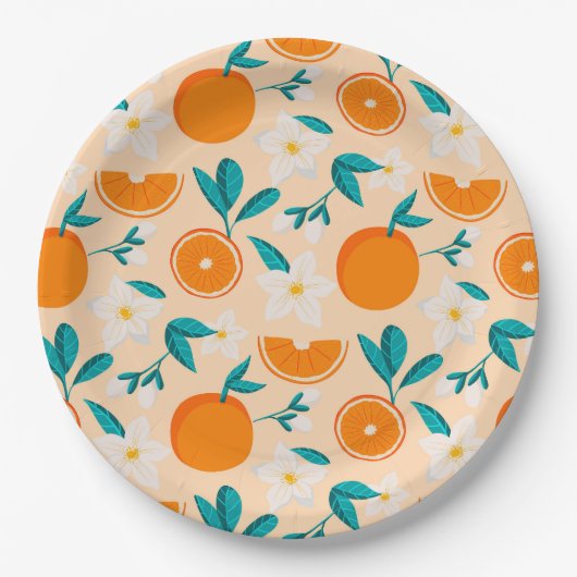 Oranges Muster Serviette | Frisches Zitrus Design Pappteller (Vorderseite)