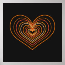 Oranges Neon-Herz-Wandkunstposter