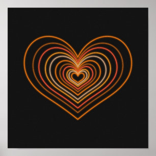 Oranges Neon-Herz-Wandkunstposter Poster