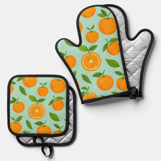 Oranges Ofenhandschuh & Topflappen-Set (Vorderseite/Rückseite)