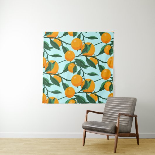 oranges on leaf branches seamless pattern, citrus  wandteppich (Beispiel (Horizontal))