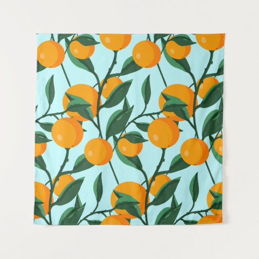oranges on leaf branches seamless pattern, citrus wandteppich (Vorderseite)