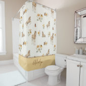 Oranges Pferd Wildblumen-Monogramm-Muster Duschvorhang (Beispiel)