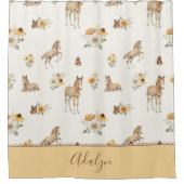Oranges Pferd Wildblumen-Monogramm-Muster Duschvorhang (Vorderseite)