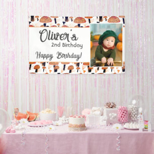 Oranges Pilzmuster Herbst Foto Geburtstag Banner