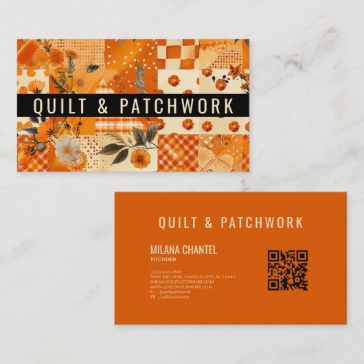 Oranges Quilt-Patchwork-Handmade-Kleidung Visitenkarte (Vorne/Hinten)