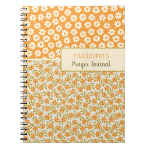 Oranges Retro-Blumen-Personalisiertes Gebetsjourna Notizblock