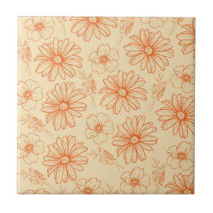 Oranges Retro-Vintage-Y2K-Blumenmuster Fliese