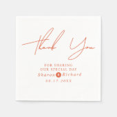 Oranges Schrift Calligraphy Danke Sie Hochzeit im Serviette (Vorderseite)