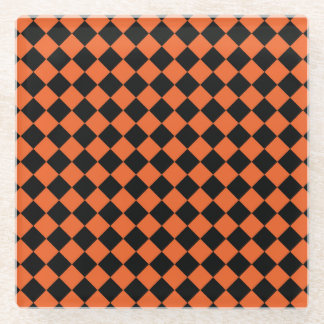 Oranges Schwarz Harlekin Diamant Schachbrett Muste Glasuntersetzer
