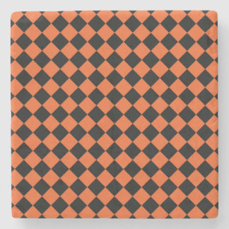 Oranges Schwarz Harlekin Diamant Schachbrett Muste Steinuntersetzer