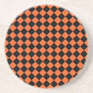 Oranges Schwarz Harlekin Diamant Schachbrettmuster Getränkeuntersetzer