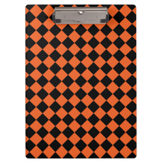 Oranges Schwarz Harlekin Diamant Schachbrettmuster Klemmbrett