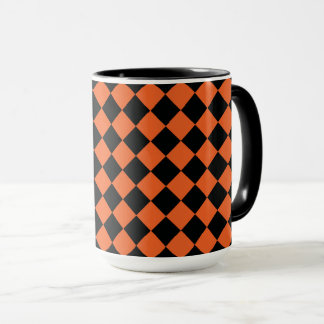 Oranges Schwarz Harlekin Diamant Schachbrettmuster Tasse