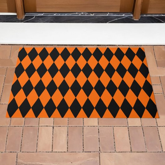 Oranges Schwarz Harlekin Diamanten Dame-Design Fußmatte