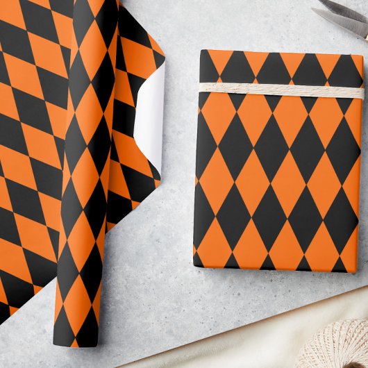Oranges Schwarz Harlekin Diamanten Dame Design Geschenkpapier