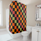 Oranges Schwarz kariertes Gingham-Muster Duschvorhang (Beispiel)